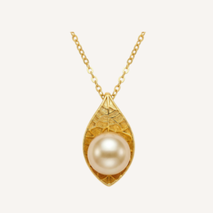 Golden Leaf Pearl Pendant Necklace