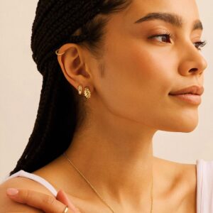 Solea Ribbed Hoop Earrings on model